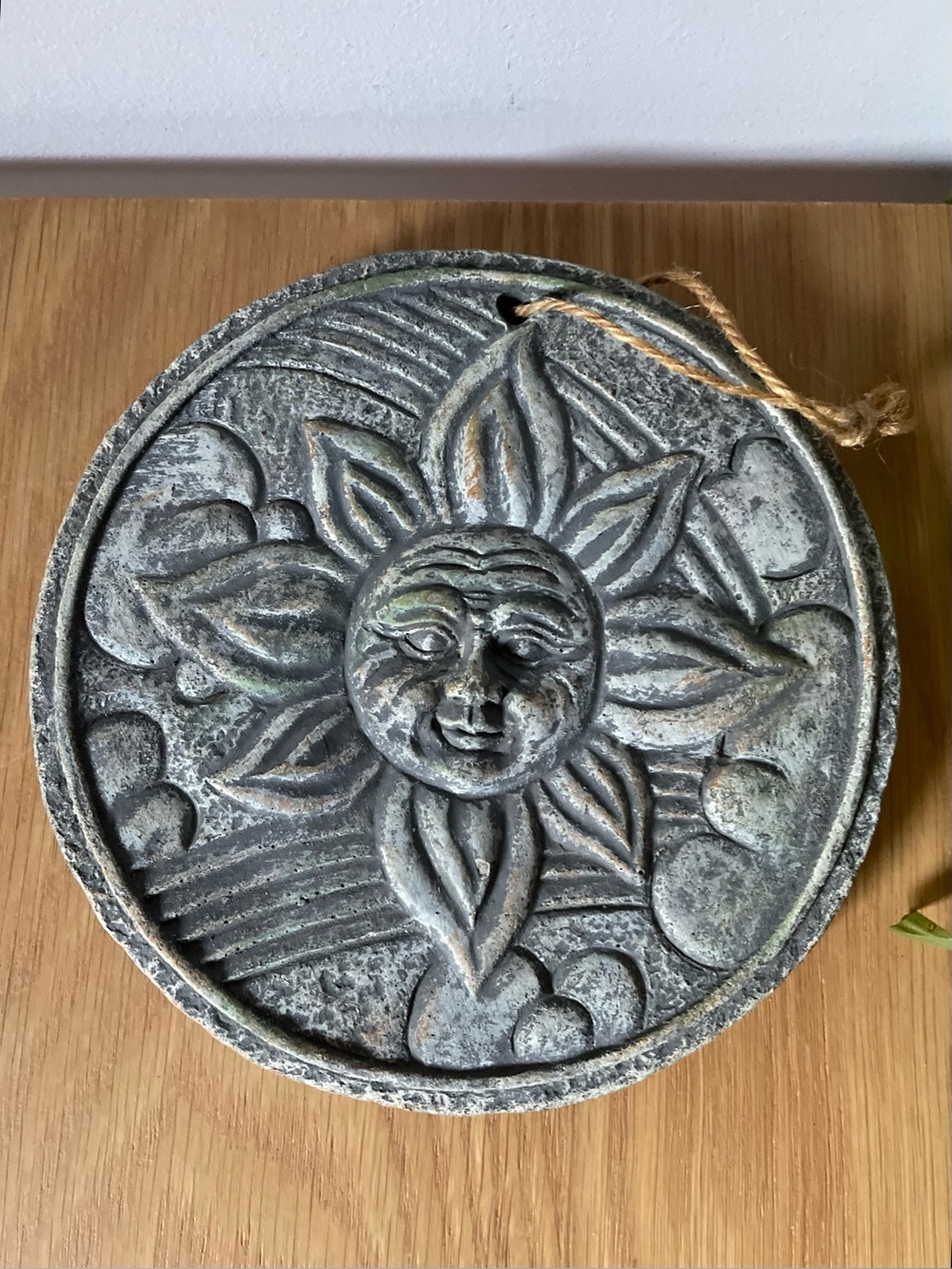 Vintage Celestial Sun Face Cast Stone Wall Plaque Garden Decor Whimsigoth 6.5"